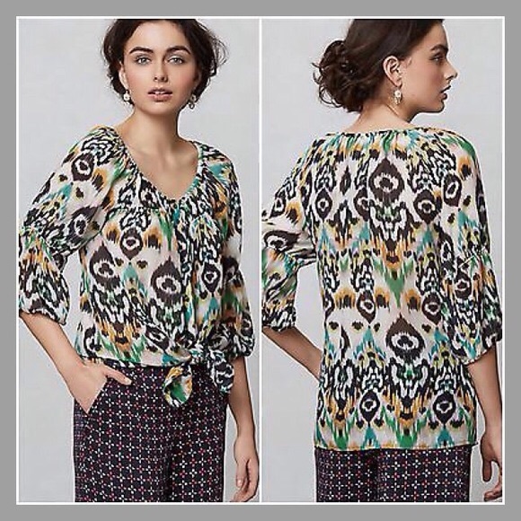 Vanessa Virginia Sveta Silk Ikat Peasant Top Med - Picture 3 of 7